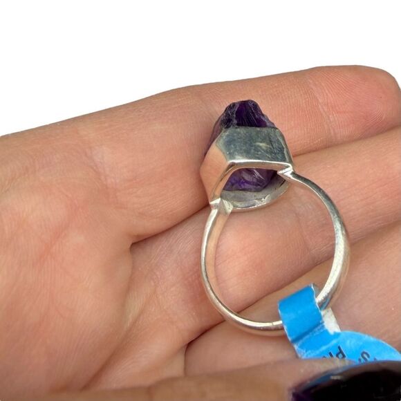Raw Rough Amethyst Ring Size 7 Solid 925 Sterling Silver Natural Stone Purple - Picture 6 of 7